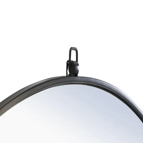 Metal frame Round Mirror with decorative hook 28 inch Black finish {6}