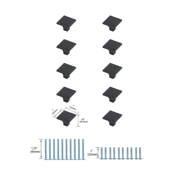 Wilow 1" Matte Black Square Knob Multipack (Set of 10) {6}