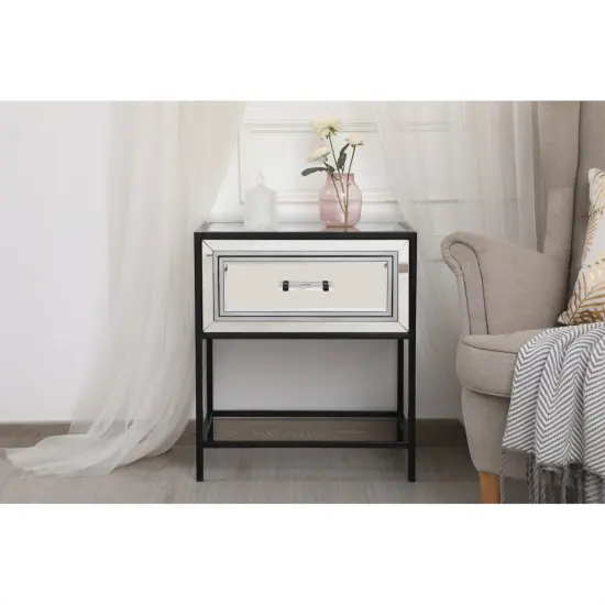 21 inch mirrored one drawer end table in black {2}