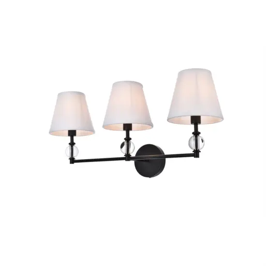 Bethany 3 lights bath sconce in black with white fabric shade {3}