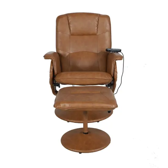 Emma and Oliver Massaging Multi-Position Recliner with Deep Side Pockets and Ottoman with Wrapped Base Brown {3}