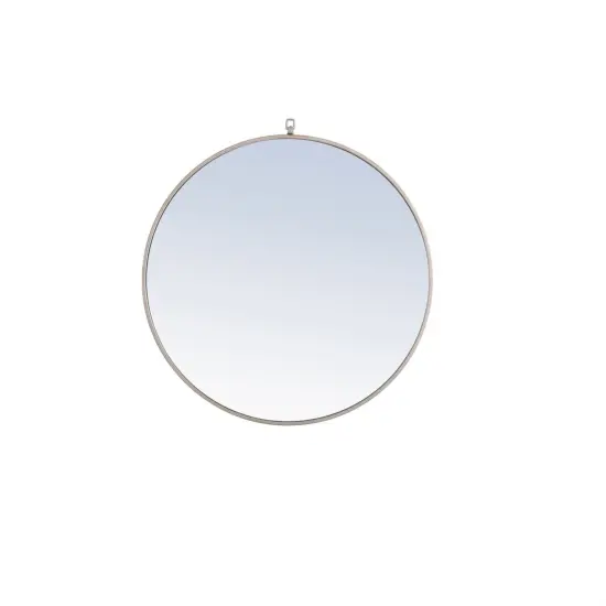 Metal frame Round Mirror with decorative hook 32 inch Silver finish {1}