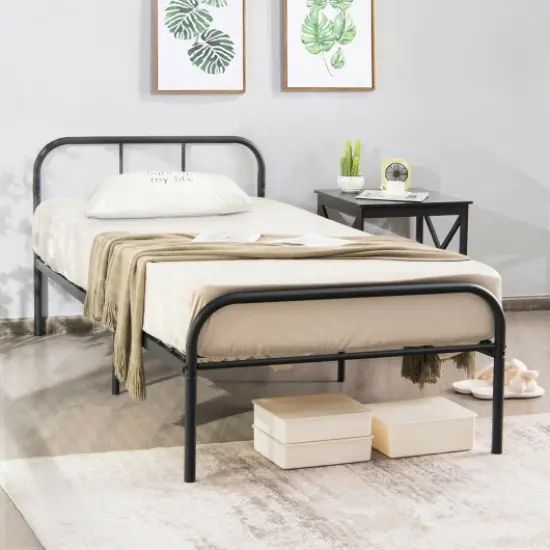 Modern Metal Bed Frame with Curved Headboard and Footboard-Twin Size {1}