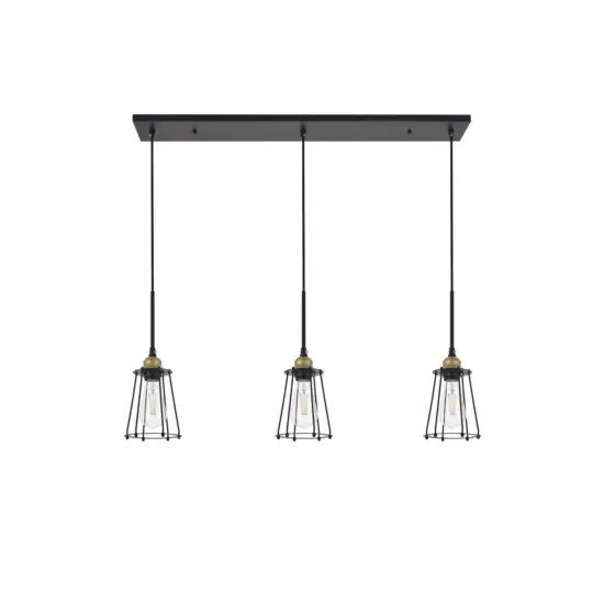 Auspice 3 light brass and black Pendant {3}
