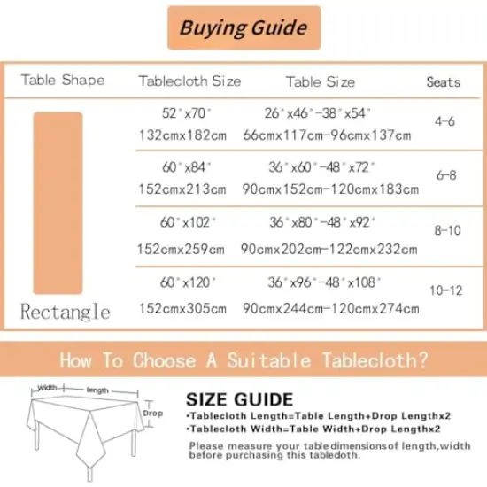 Rectangle Tablecloth - 52 x 70 Inch Rust Cream Spill Wrinkle Proof Damask Table Cloth, Fall, Harvest, Thanksgiving Tablecloths, Soft Polyester Oblong Table Cover for Kitchen Parties {5}