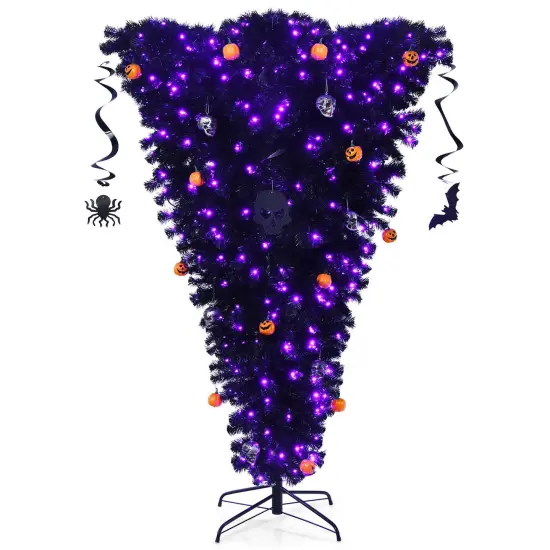 6 Feet Upside Down Artificial Christmas Tree with 270 Purple LED lights {1}