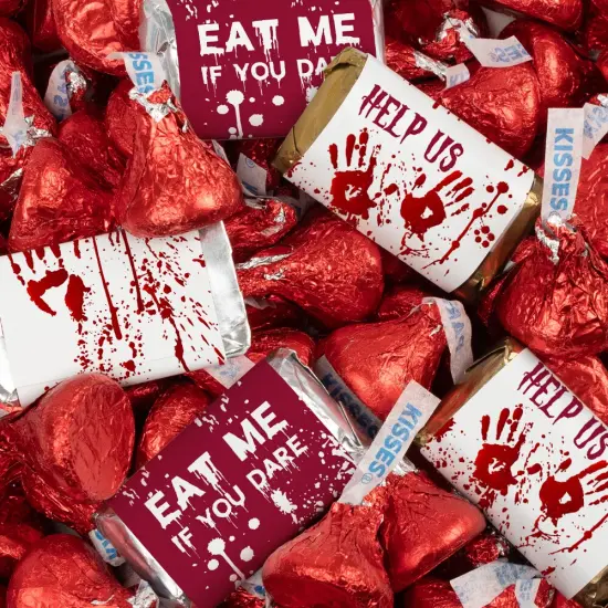 124 Pcs Halloween Candy Party Favors Hershey's Miniatures & Kisses - Bloody {1}