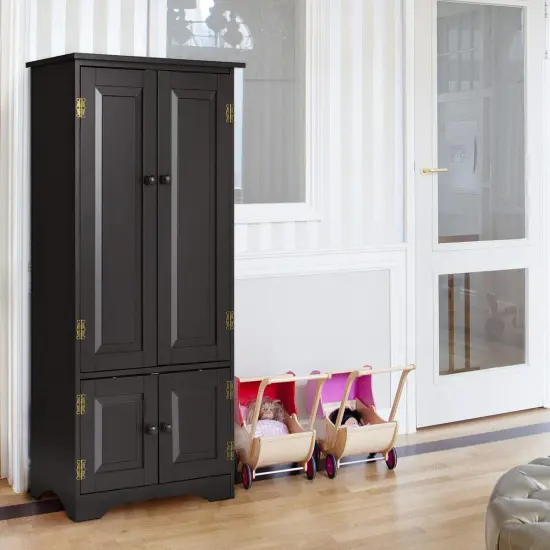 Accent Floor Storage Cabinet with Adjustable Shelves Antique 2-Door-Black {2}