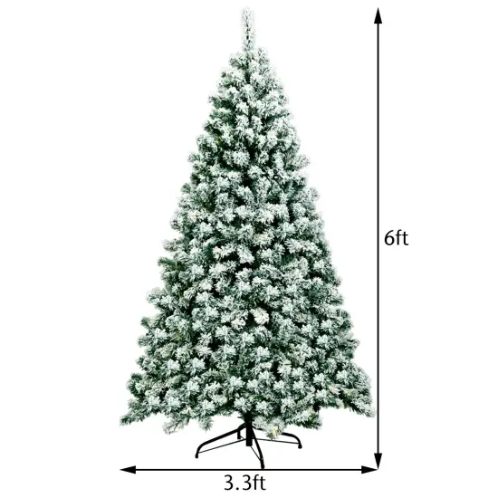 6 Feet Pre-Lit Premium Snow Flocked Hinged Artificial Christmas Tree {5}