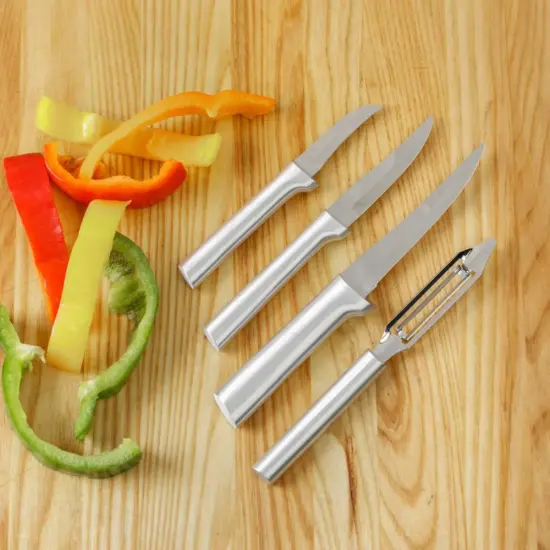 Rada Kitchen Knives Boxed Set, 4 Pc Meal Prep Gift Set, Veggie Peeler and Granny, Heavy Duty, and Super Paring Knives {6}