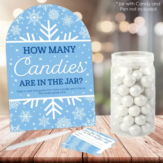 Big Dot of Happiness Blue Snowflakes - How Many Candies Winter Holiday Party Game - 1 Stand and 40 Cards - Candy Guessing Game {3}