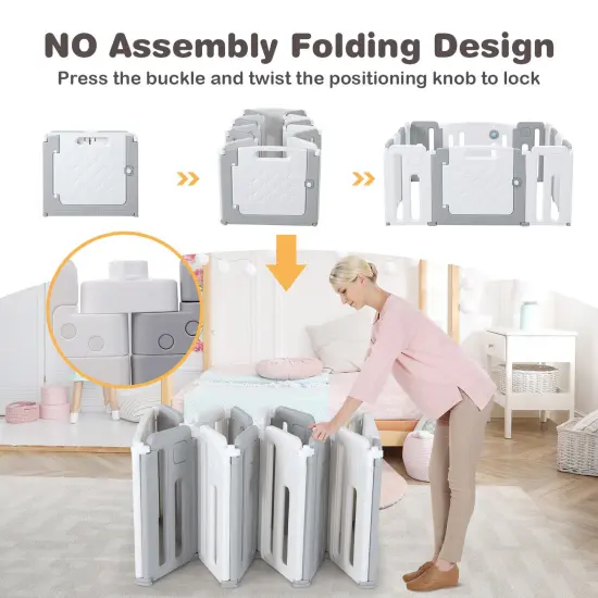 14 Panels Kids Safety Activity Play Center with Drawing Board Grey {6}