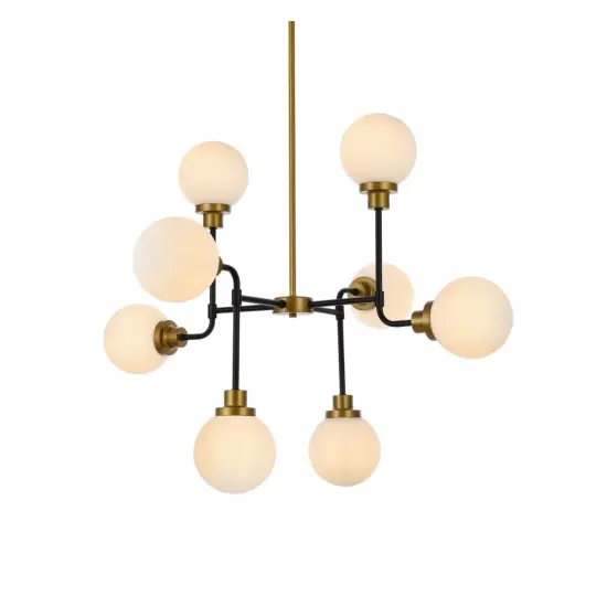 Hanson 8 lights pendant in black with brass with frosted shade {3}