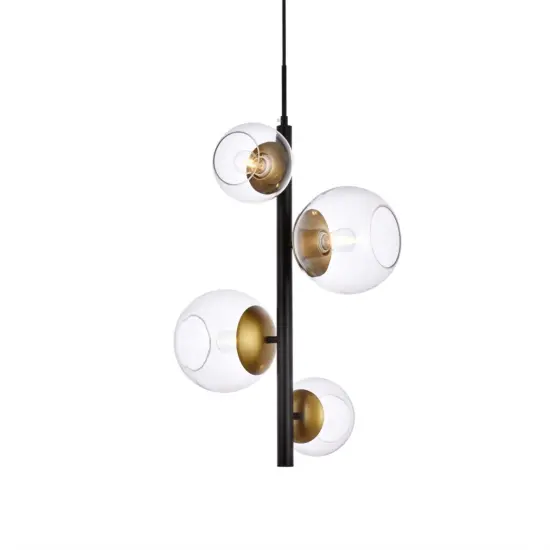 Wells 18 inch pendant in black and brass with clear shade {3}
