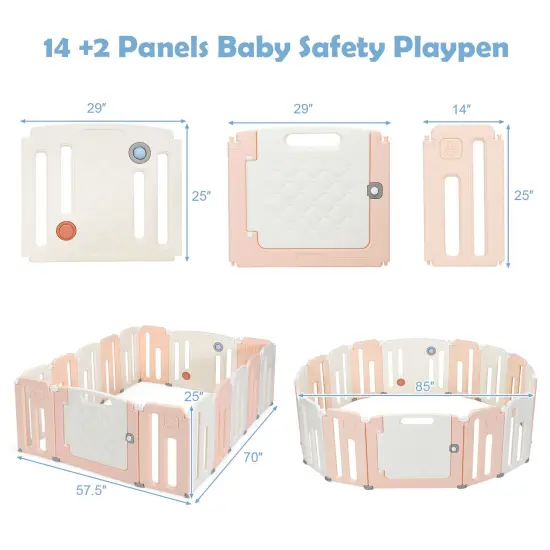 16 Panels Baby Safety Playpen with Drawing Board Pink {5}
