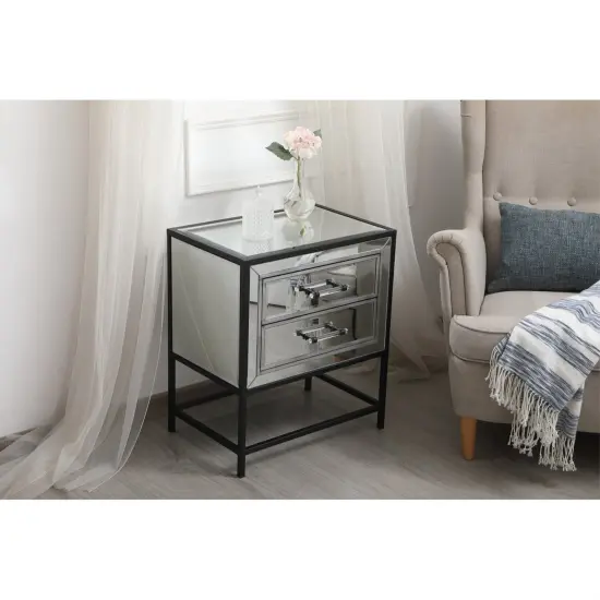21 inch mirrored two drawers end table in black {4}