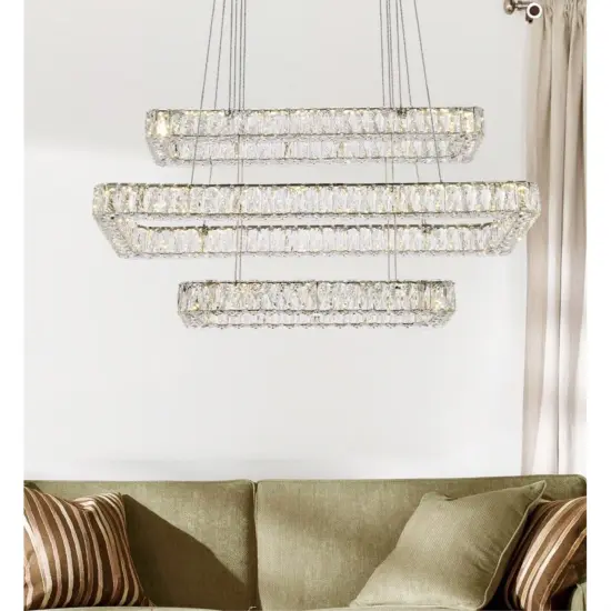 Monroe 42 inch LED triple rectangle pendant in chrome {2}