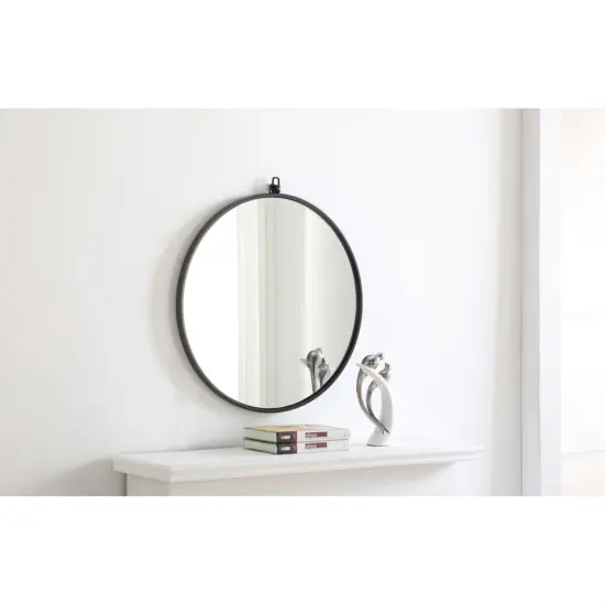 Metal frame Round Mirror with decorative hook 24 inch Black finish {4}