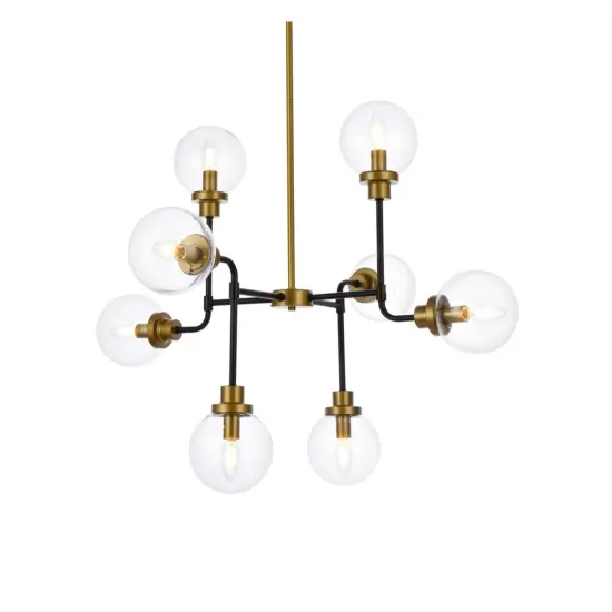 Hanson 8 lights pendant in black with brass with clear shade {3}