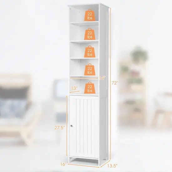 72" Free Standing Tall Floor Bathroom Storage Cabinet with Adjustable Shelves White {5}