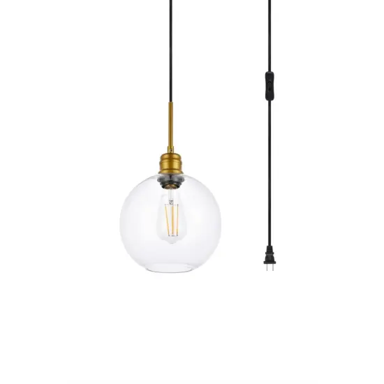Emett 1 light Brass and Clear glass plug in pendant {3}
