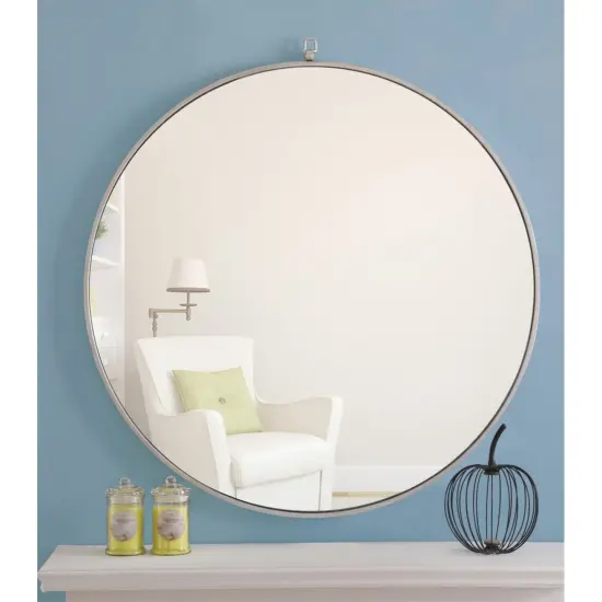 Metal frame Round Mirror with decorative hook 36 inch Silver finish {2}