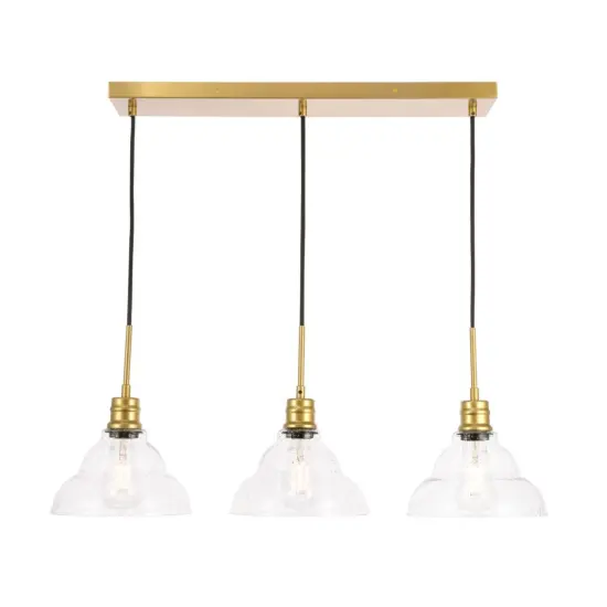 Clive 3 light Brass and Clear seeded glass pendant {1}