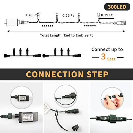 105ft 300 LED Christmas String Lights, End-to-End Plug 8 Modes Christmas Lights - UL Certified - Outdoor Indoor Fairy Lights Christmas Tree, Patio, Garden, Party, Wedding, Holiday (Multicolor) {4}
