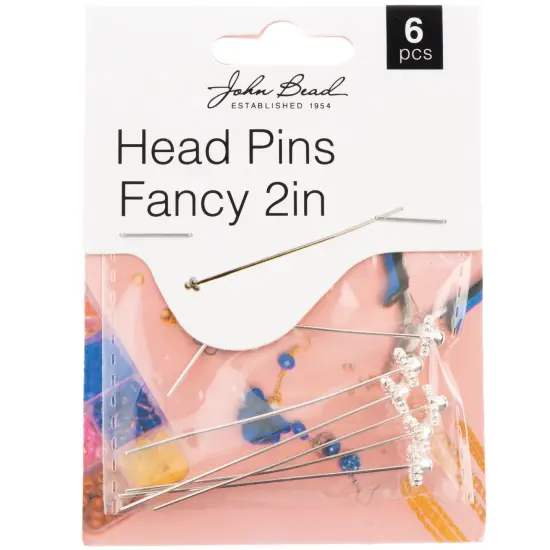 John Bead Head Pins Fancy 2in 6/Pkg-Silver {1}