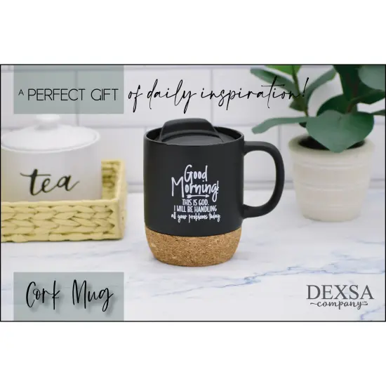 Dexsa Good Morning Designer Cork Bottom Mug with Lid - 14 oz {4}