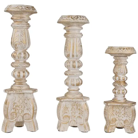 Northlight Brushed Tripod Wooden Pillar Candle Holders - 10" - Gold and White - Set of 3 {1}
