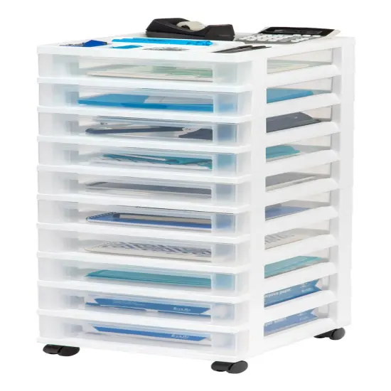 IRIS USA 10 Drawer Rolling Storage Cart with Drawers with Organizer Top, Black/White {1}