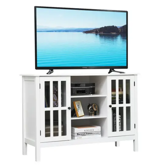Wooden TV Stand Console Cabinet for 50 Inch TV White {1}