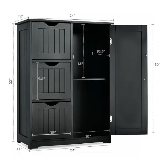 MDF Bathroom Floor Cabinet with Drawers and Adjustable Shelf Black {5}