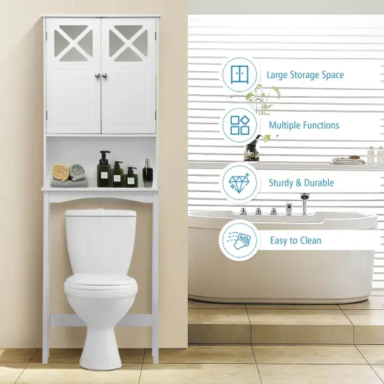 2-door Over The Toilet Bathroom Storage Cabinet with Adjustable Shelf {1}