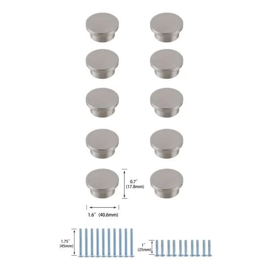 Trovon 1.6" Diameter Brushed NickelOversize Round Knob Multipack (Set of 10) {6}