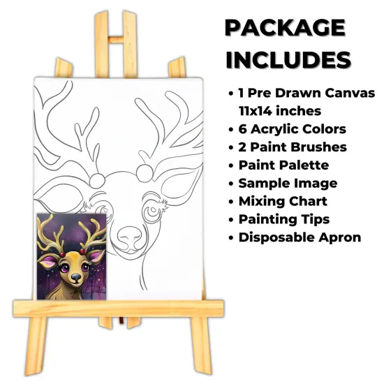 "Whimsical Reindeer" DIY Canvas Art Kit, Adult Beginner, Acrylic Paint Size 11x14 inch {2}