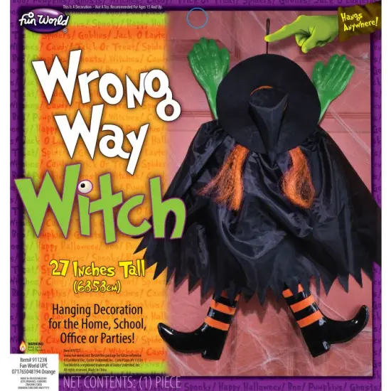 Fun World Wrong Way Orange Witch Door Dangler {2}