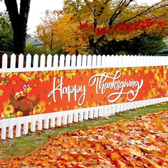Happy Thanksgiving Banner Outdoor - Xtralarge 120x20 Inch | Thanksgiving Fence Banner for Thanksgiving Banner Decorations | Thanksgiving Banners for Outside for Thanksgiving Yard Decorations {2}