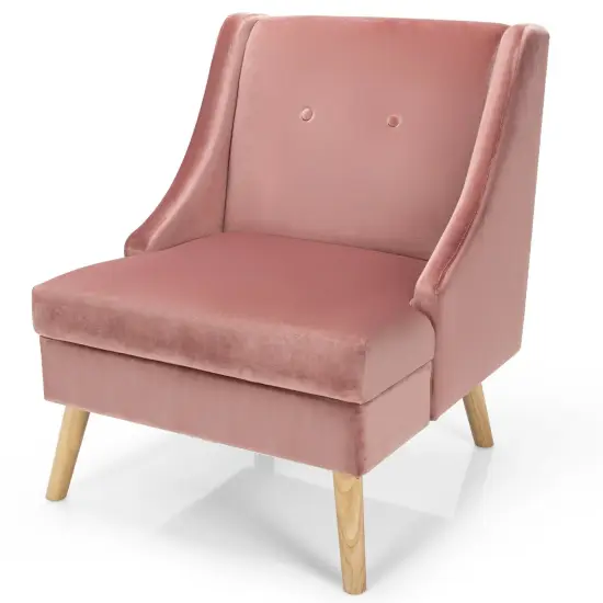 Velvet Wingback Armchair with Rubber Wood Legs-Pink {3}