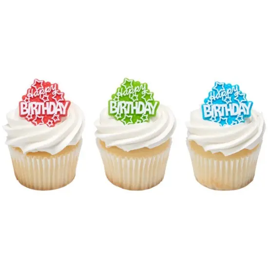 Happy Birthday Stars Cupcake Rings, 12ct {2}