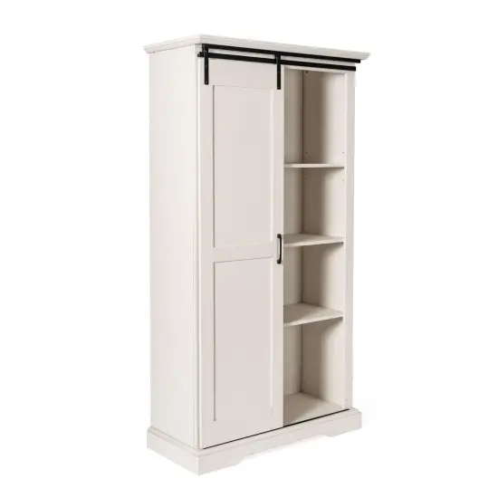Merrick Lane Finnoula Farmhouse Storage Cabinet, Semi-Open Storage with Sliding Barn Door White {1}