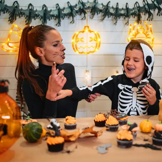 Halloween Window Light - 3 Pack of Spider Witch Hat Pumpkin Orange Light | Hanging Halloween Decoration Light with Suction Cup and Hanging Holes {4}