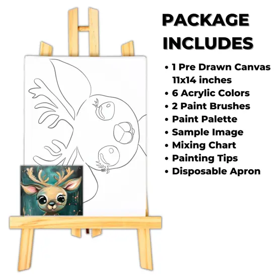 "Cute Reindeer" DIY Canvas Art Kit, Adult Beginner, Acrylic Paint Size 11x14 inch {2}