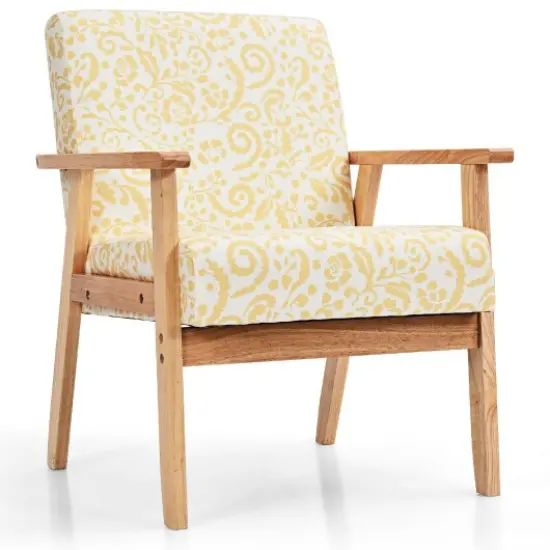 Modern Accent Armchair Fabric Lounge Chair with Rubber Wood Leg Ideal for Living Room or Any Other Space Yellow {3}