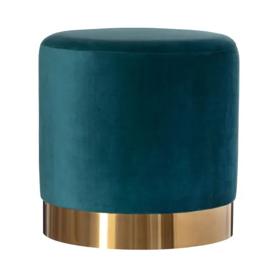 Modern Round Velvet Fabric Standard Ottoman Stool with Gold Base Green {6}