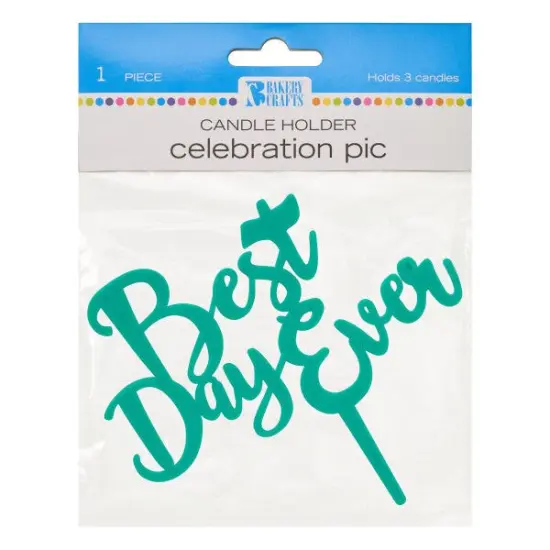 Best Day Ever Plastic Candle Holder Cake Topper, 1ct Teal {1}