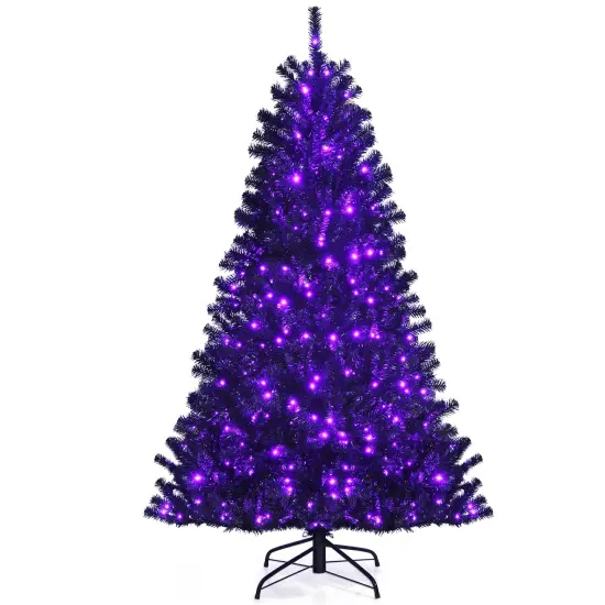Black Artificial Christmas Halloween Tree with Purple LED Lights {4}