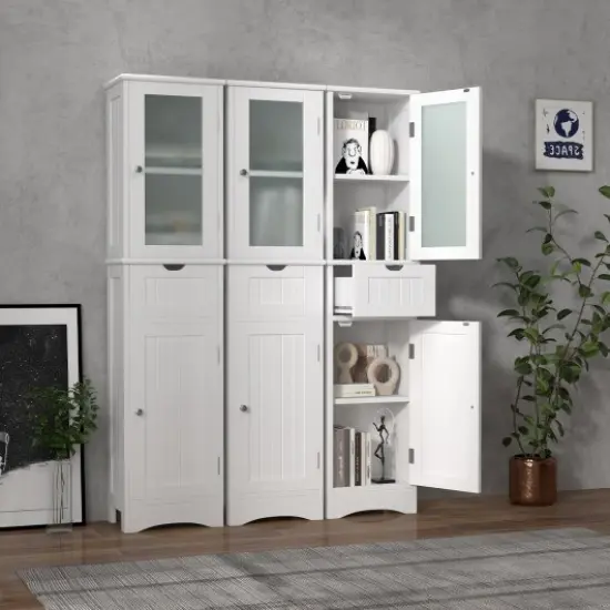 Tall Floor Storage Cabinet with 2 Doors and 1 Drawer for Bathroom White {2}