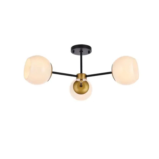 Briggs 26 inch flush mount in black and brass with white shade {1}